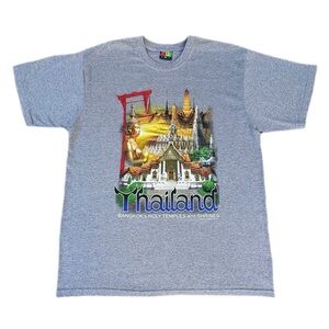 Vintage 90s Thailand Bangkoks Holy Temple Shrines Grey JoliGolf Graphic T-shirt